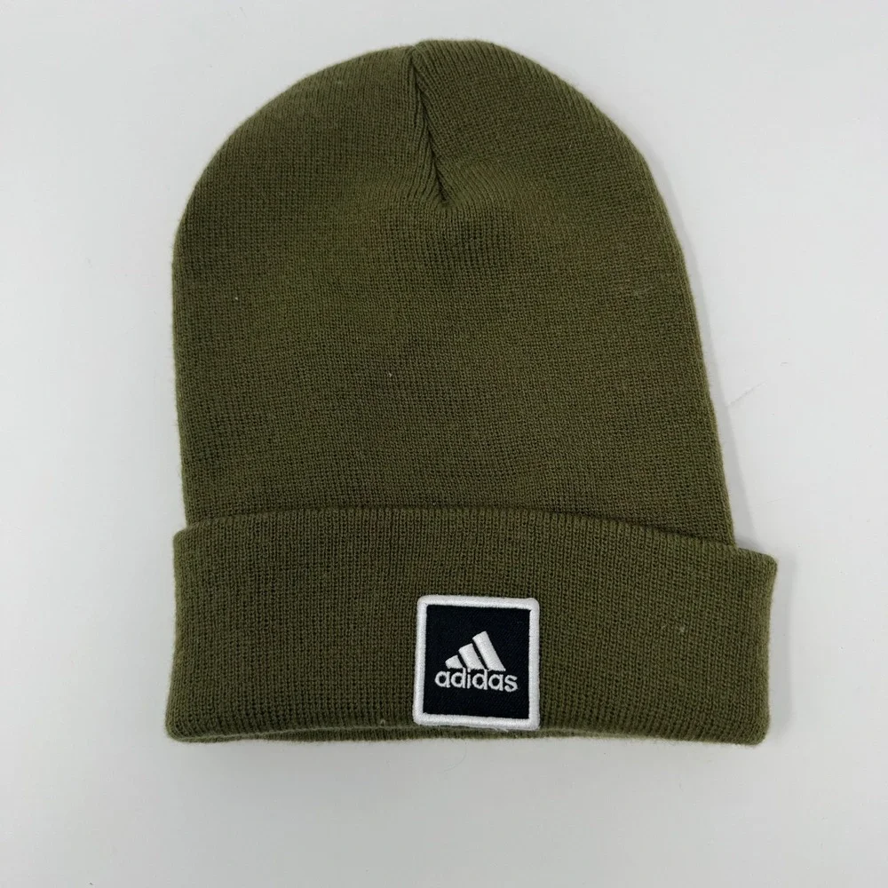 Adidas Beanie Hat Olive Green Cuffed‎ Knit Winter Ski Cap One Size